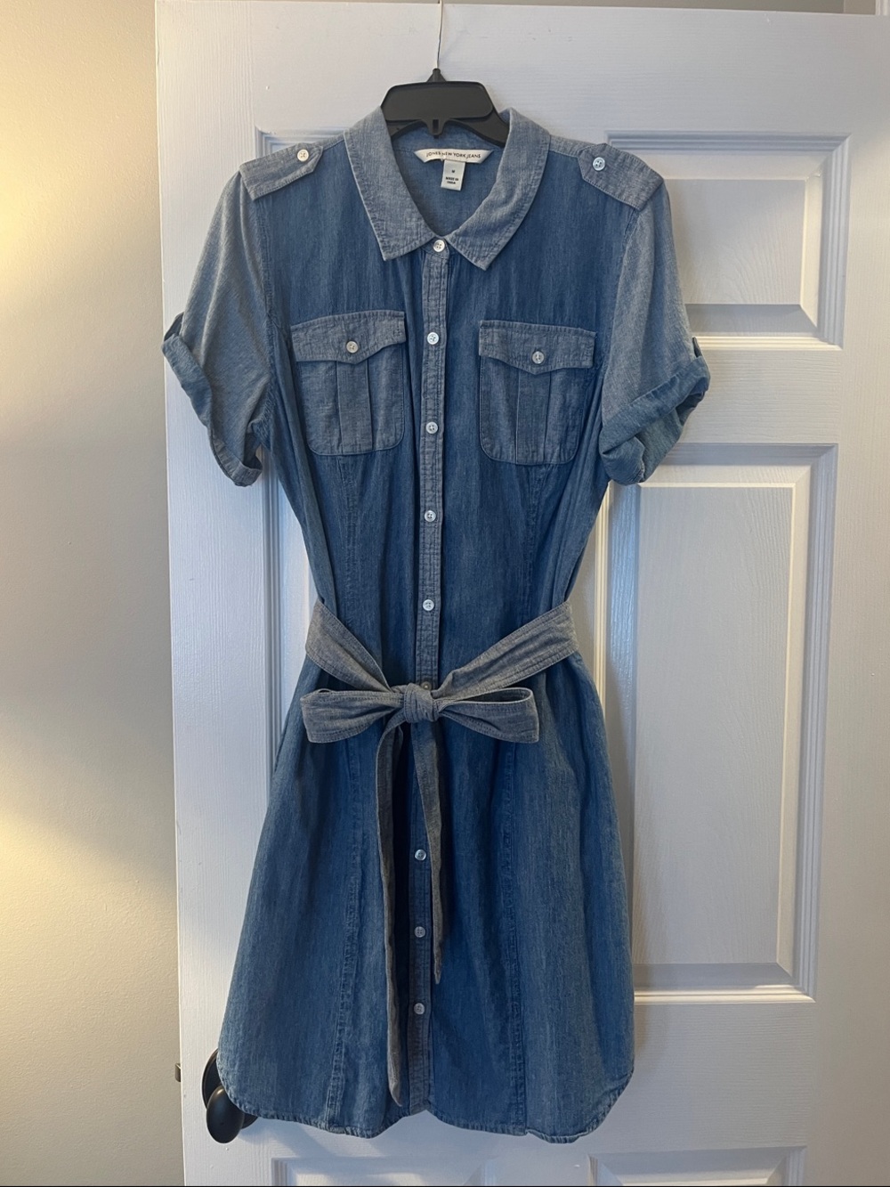 Jones New York Blue Chambray Shirt Dress with Tie Waist - Picture 2 of 7